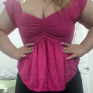 Japna Fuchsia Blouse with Ruffled Sleeves